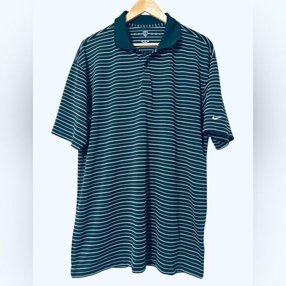 Nike Golf Mens Polo Shirt Sz XL Navy Striped Short Sleeve Dri Fit - Picture 1 of 3